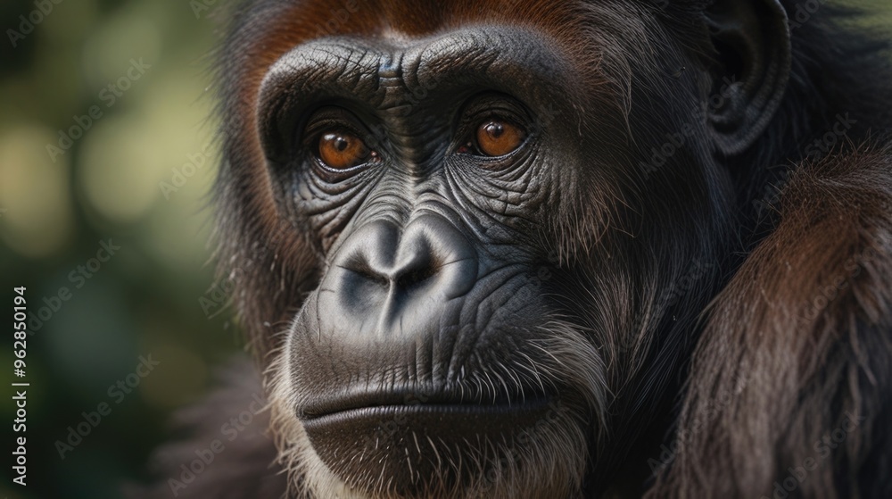 Ape over a blurred natural background