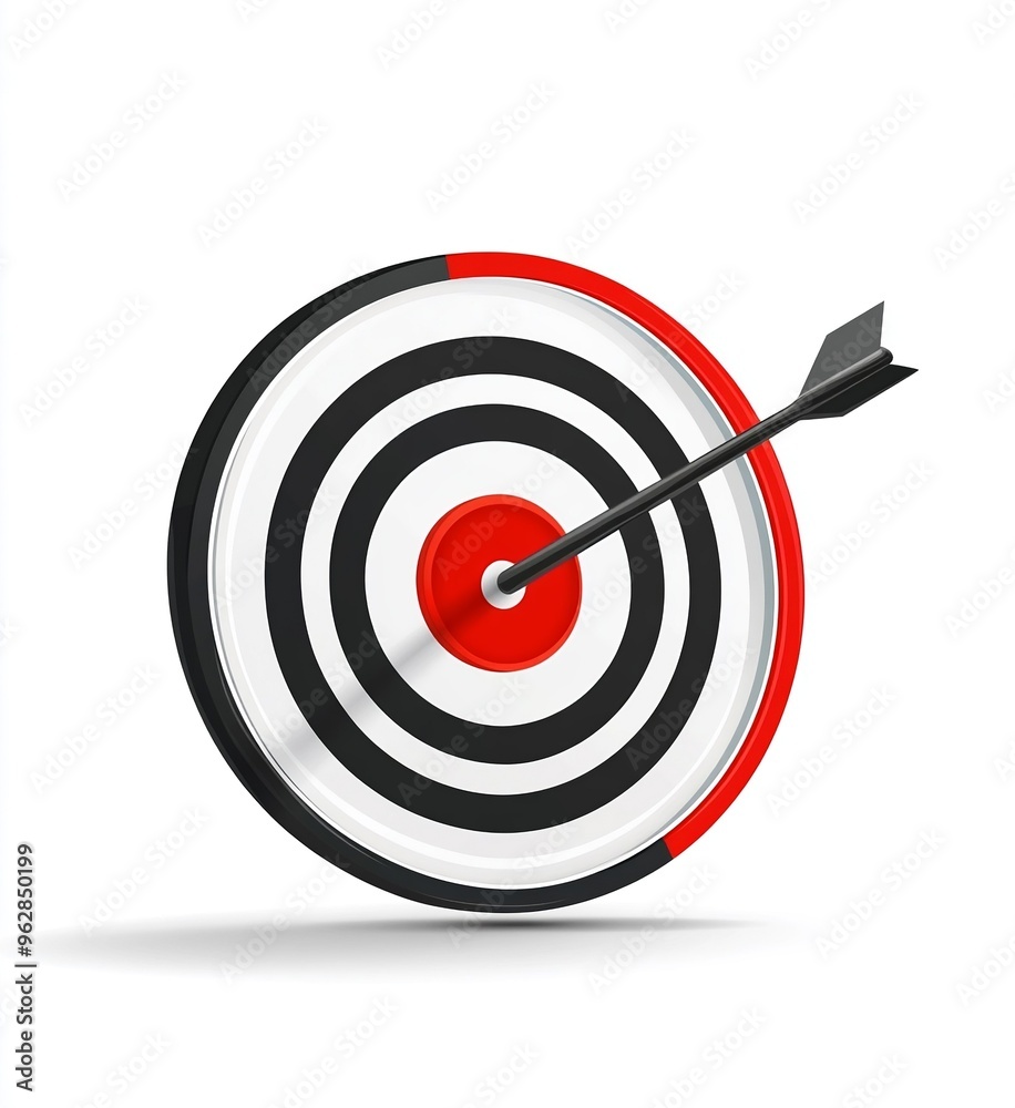 Simple Vector Bullseye Target with Arrow Hitting the Center on White Background Simple Vector Bullseye Target with Arrow Hitting the Center on White Background