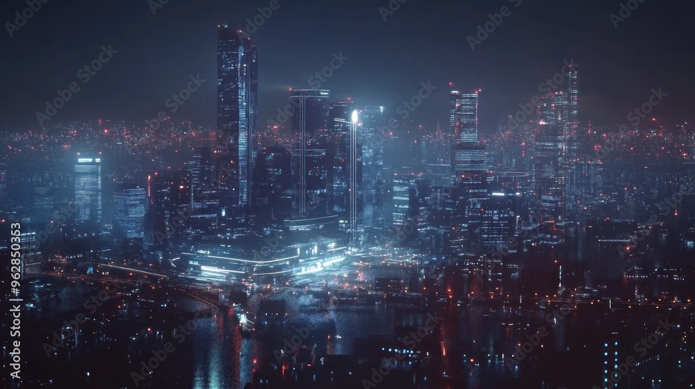 Night Cityscape with Skyscrapers and Lights Night Cityscape with Skyscrapers and Lights