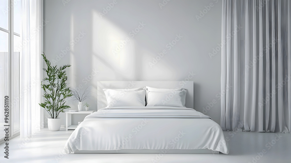 minimalist white bedroom with a simple bed, clean lines, and smooth surfaces, giving a sleek and relaxing feel minimalist white bedroom with a simple bed, clean lines, and smooth surfaces, giving a sleek and relaxing feel