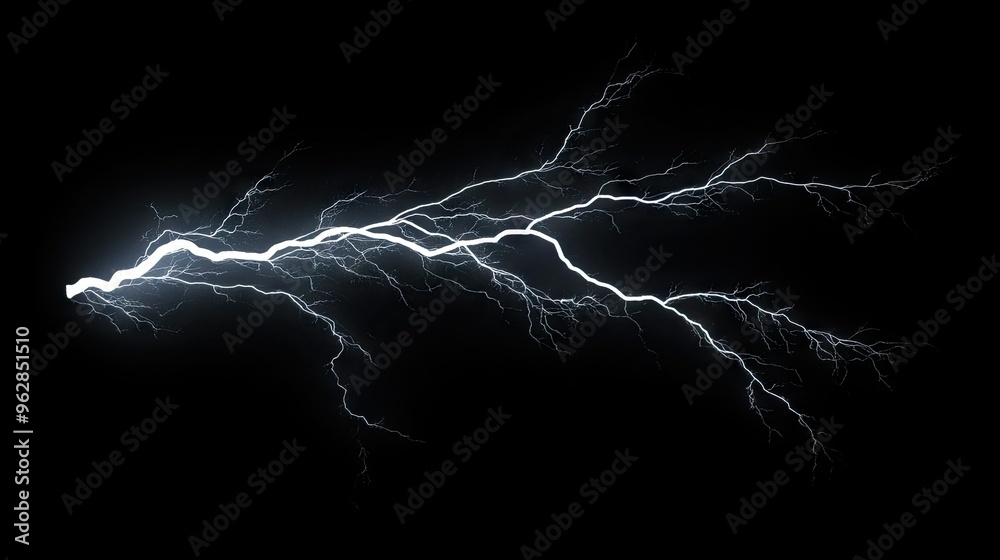 Dramatic lightning bolt with branching tendrils isolated against a black background, capturing the raw power and intensity of nature. Dramatic lightning bolt with branching tendrils isolated against a black background, capturing the raw power and intensity of nature.