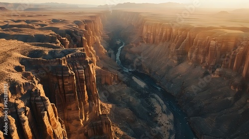 Stunning Aerial View of a Canyon with a Winding River