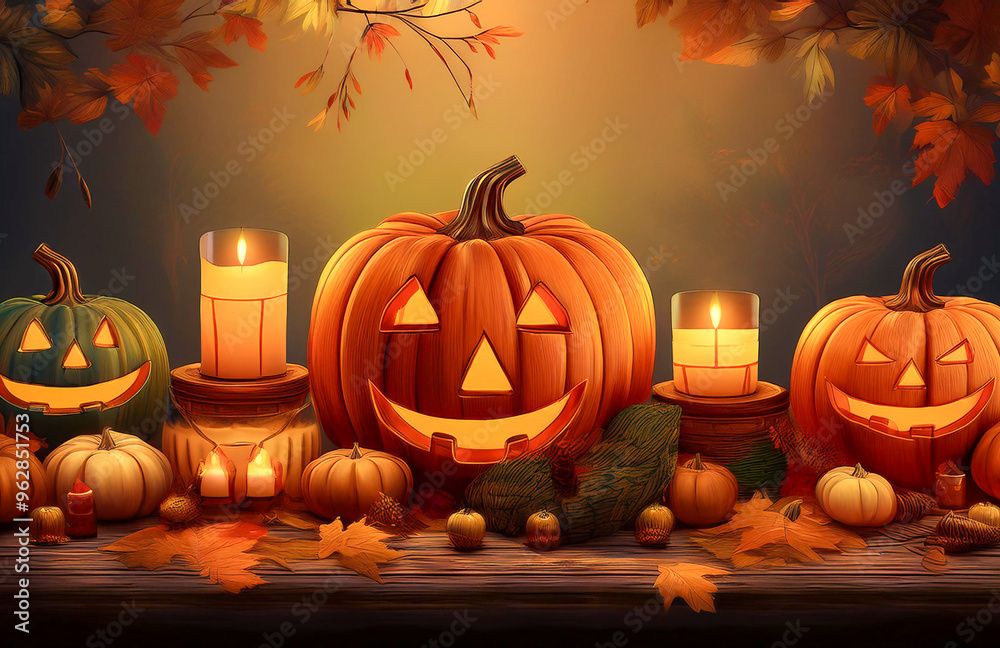 Halloween day with pumpkin and candles illustration. Halloween day with pumpkin and candles illustration.