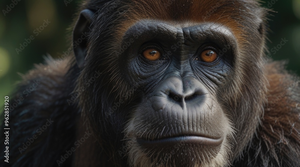 Ape over a blurred natural background Ape over a blurred natural background