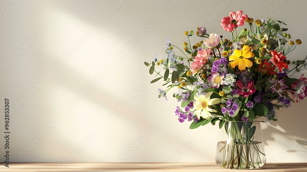 Vibrant Flower Bouquet in Glass Vase with Sunlight Vibrant Flower Bouquet in Glass Vase with Sunlight