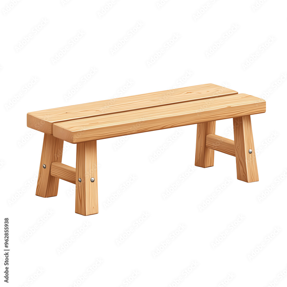 A simple wooden bench made from natural wood A simple wooden bench made from natural wood