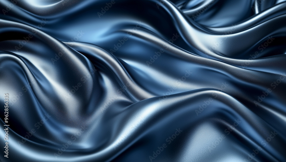 Luxurious Blue Silk with Grey Light Reflections, 3D Rendered Fabric Luxurious Blue Silk with Grey Light Reflections, 3D Rendered Fabric