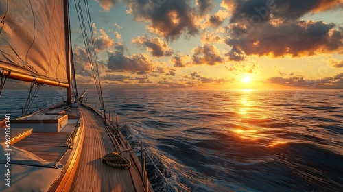 Breathtaking view of the ocean with the sun setting in the horizon, as seen from the deck of a cruise ship, capturing the beauty and tranquility of the sea at dusk