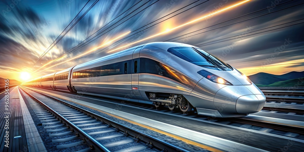 Fototapeta premium Energetic kinetic action-packed high-speed train dynamic modern sleek metallic