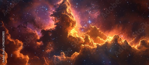 3D cartoon depiction of the Eagle Nebula and Omega Nebula from Sharpless 2 54 photo