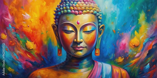 Colorful vintage of Buddha in abstract oil painting style, Buddha, colorful, vintage,abstract, oil painting photo