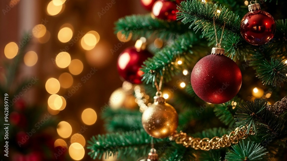 Christmas tree with lights and decorations, close-up Christmas tree with lights and decorations, close-up