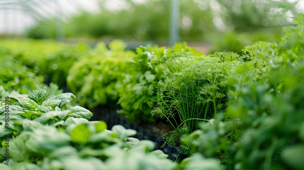 Fresh Herbs Growing in a Greenhouse Fresh Herbs Growing in a Greenhouse