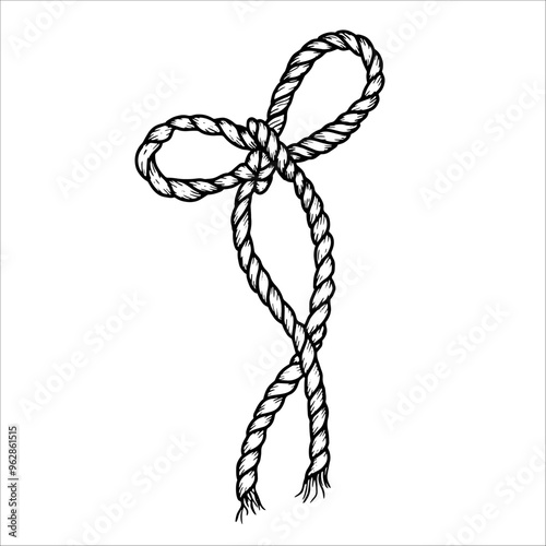 Hand drawn rope in the form of a bow, nautical collection, vector illustration