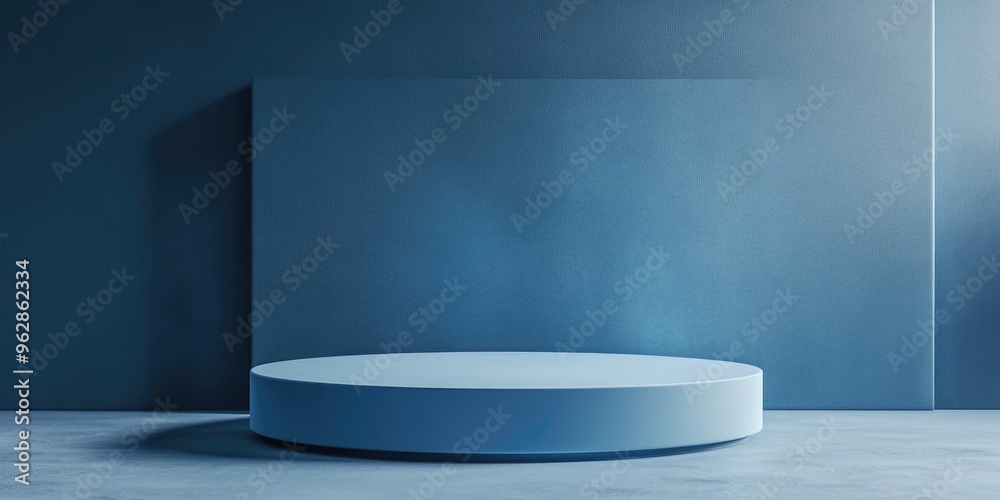 Minimalist scene featuring a blue podium for mock up presentations complete with ample copy space 3D rendered abstract background design Minimalist scene featuring a blue podium for mock up presentations complete with ample copy space 3D rendered abstract background design