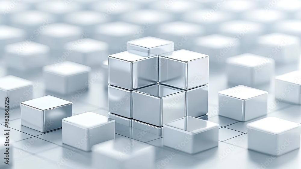 Abstract representation of a business growing through digital cubes stacking higher and higher, symbolizing scalability, growth potential, digital infrastructure Abstract representation of a business growing through digital cubes stacking higher and higher, symbolizing scalability, growth potential, digital infrastructure