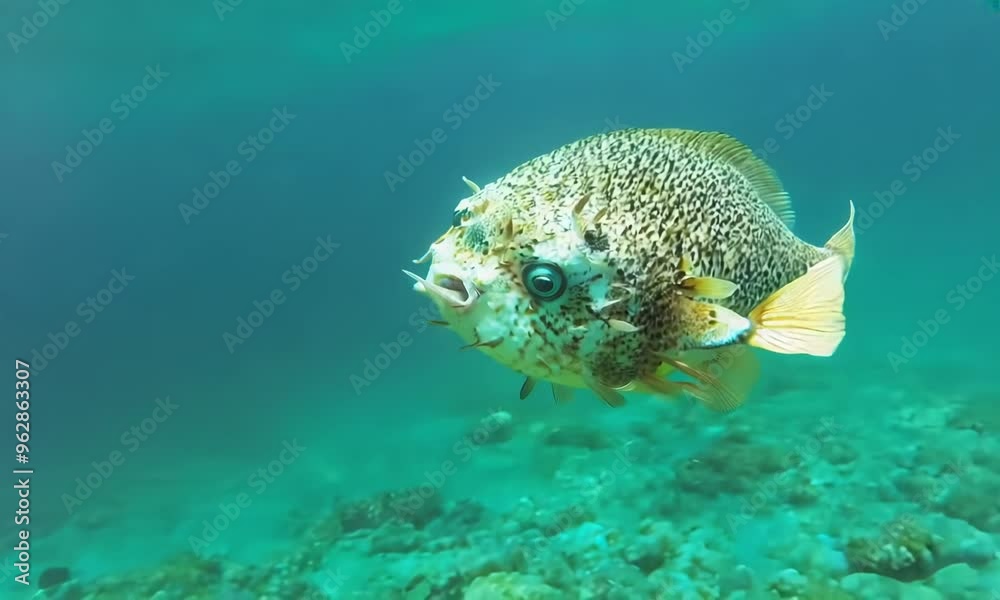 Striking pufferfish in a defensive pose, Video Striking pufferfish in a defensive pose, Video