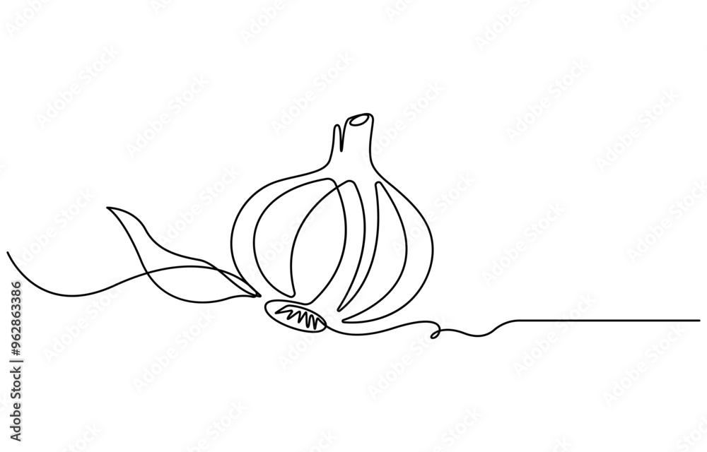 Garlic vector illustration, background. One line drawing art ...
