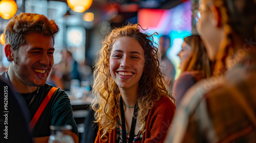 Two young entrepreneurs girl and a guy discussing business plans while smiling and enjoying a lively atmosphere