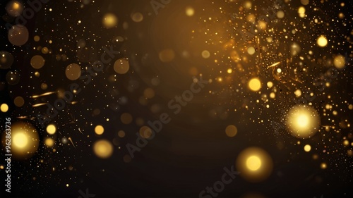 Golden abstract background with a bokeh circle and shiny stars. New year, birthday, holidays celebration.