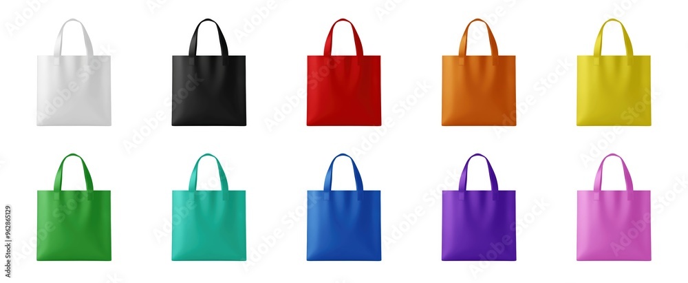 Collection of colorful tote bags in various vibrant shades, displayed on a white background, ideal for fashion design or branding mockups. Generative AI