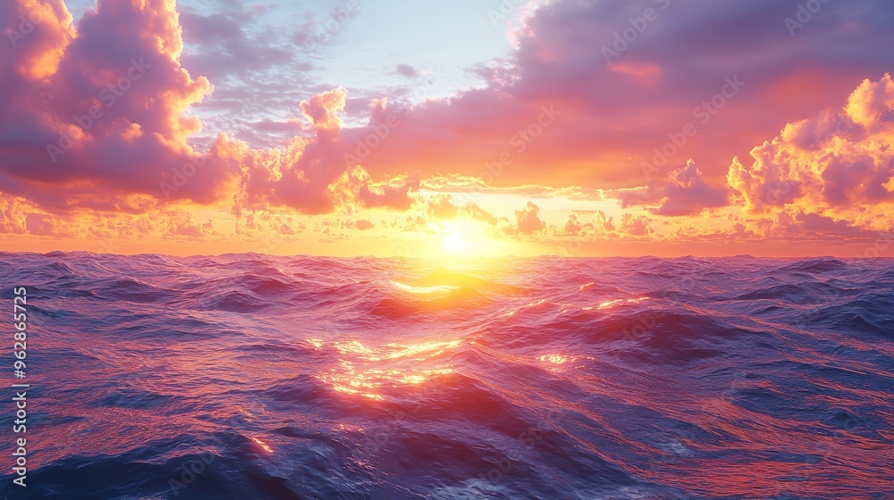 The sun is setting over the ocean, casting a warm glow on the water. The sky is filled with clouds, creating a moody atmosphere. The reflection of the sun on the water is a beautiful sight to behold The sun is setting over the ocean, casting a warm glow on the water. The sky is filled with clouds, creating a moody atmosphere. The reflection of the sun on the water is a beautiful sight to behold