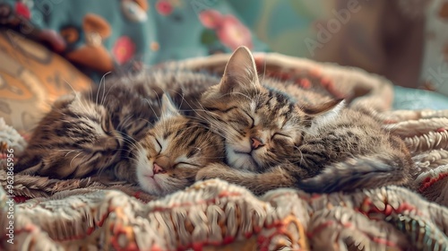 Three Adorable Kittens Sleeping Together