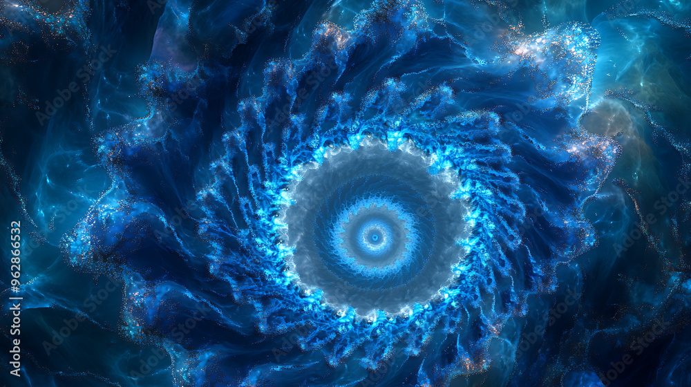 Fractal-Based Abstract Design with Deep Blues and Bright Cyan