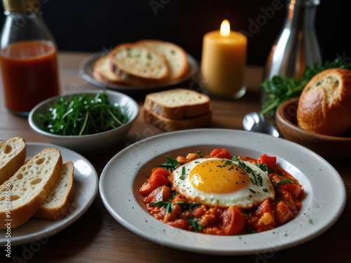 Wallpaper Mural Cozy Breakfast Setting with Sunny-Side Up Egg and Fresh Bread Torontodigital.ca