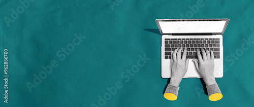 Canvastavla Person using a laptop computer - Photo collage design