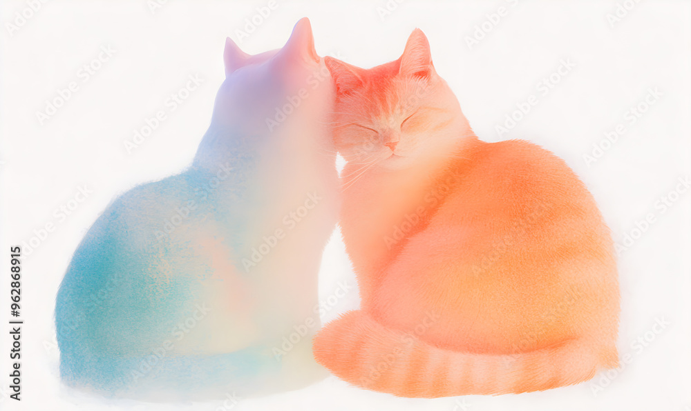 Fototapeta premium A loving hugging couple of kittens. Greeting card for birthday, Valentine's day or wedding invitation.