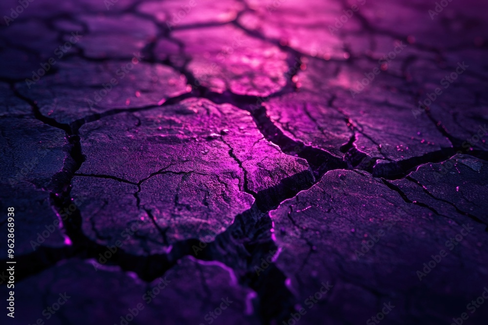 Fototapeta premium Dramatic Cracked Earth Surface with Vibrant Purple and Blue Tones Suggesting Environmental and