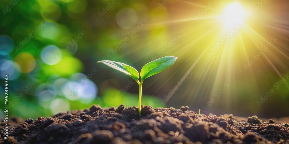 Tiny plant reaching for the sun, symbolizing natural growth and resilience, growth, plant, nature, sunlight, green