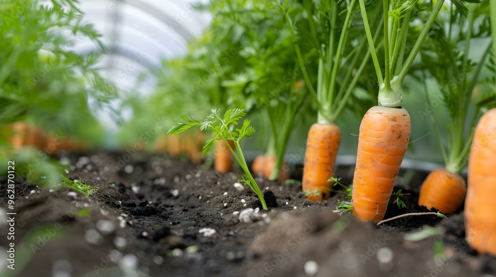 Close-Up of Fresh Carrots Growing in a Garden Close-Up of Fresh Carrots Growing in a Garden