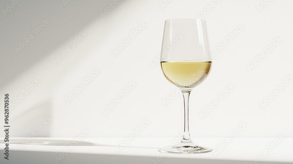 Glass of wine on white background, minimalist style Glass of wine on white background, minimalist style