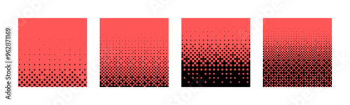 Gradient halftone textured red bright background set
