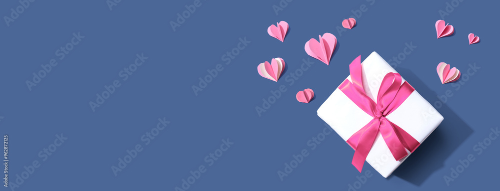 Valentines day or Appreciation theme with a gift box and paper craft hearts