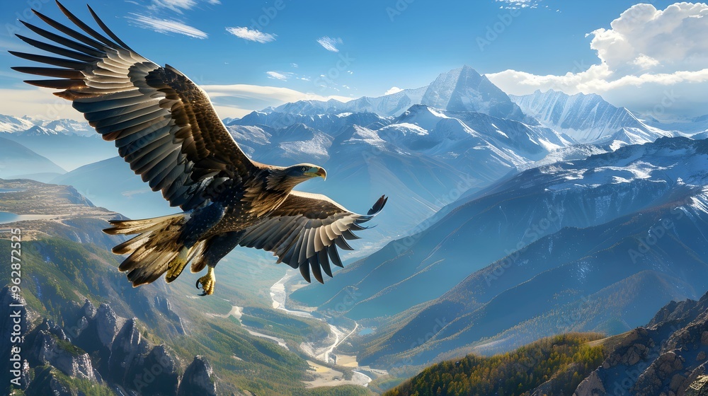 Golden Eagle Soaring Above Mountain Range Golden Eagle Soaring Above Mountain Range