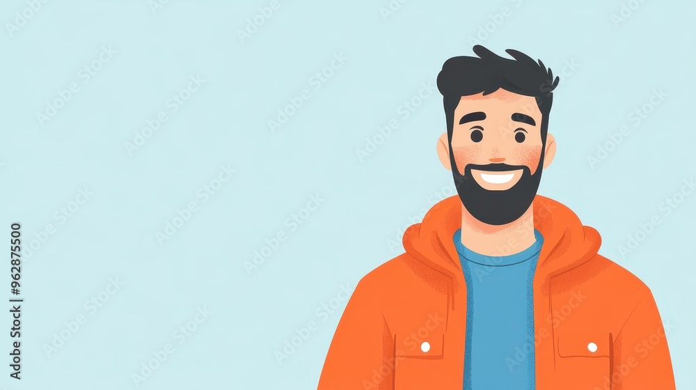 Cheerful man illustrated in a playful, handdrawn style featuring modern textures and vibrant colors, exuding joy. Cheerful man illustrated in a playful, handdrawn style featuring modern textures and vibrant colors, exuding joy.