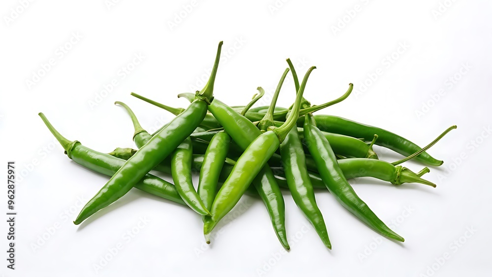 Fresh green chillies isolated on a white background, by copyspace. Fresh green chillies isolated on a white background, by copyspace.