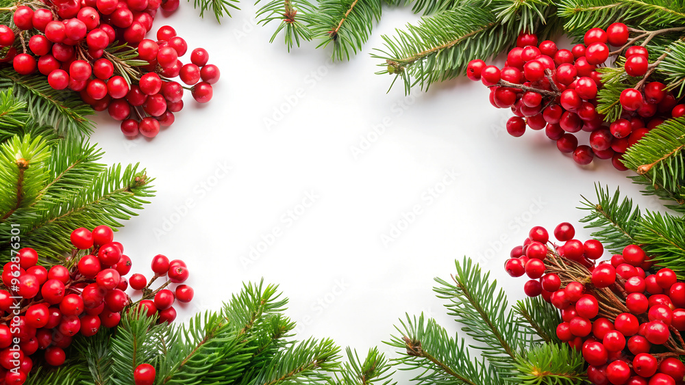 Christmas card with red viburnum branches on a white background and space for a personal message. Christmas card with red viburnum branches on a white background and space for a personal message.