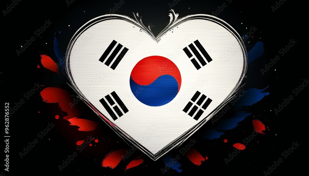 Obraz premium Heart shaped South Korea flag for independence day