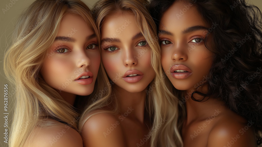 close-up of Diverse Beauty women with different skin tones close-up of Diverse Beauty women with different skin tones