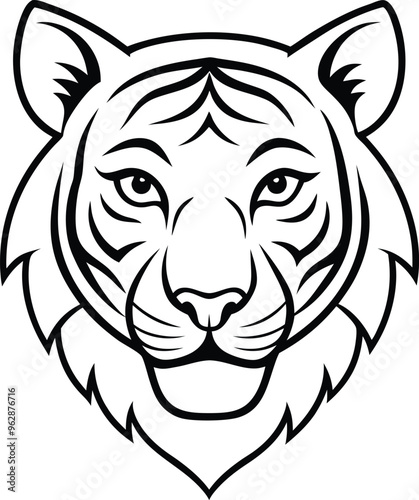 High-contrast tiger head icon vector illustration with tribal design photo