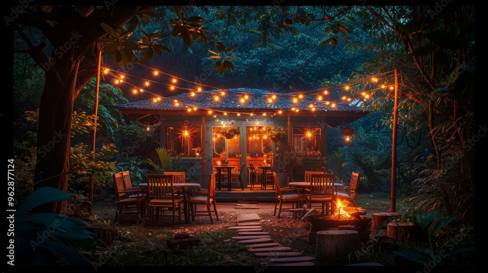 Obraz premium Romantic Night in a Rustic Garden with Fire