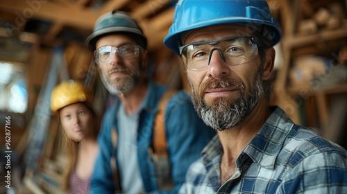 Construction Workers in Hard Hats and Safety Glasses