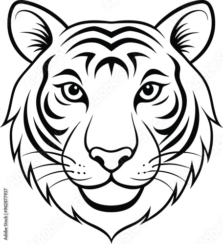 Unique tiger head icon vector illustration with fierce lines photo