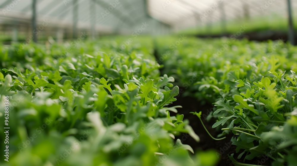 Close-up of Arugula Plants Growing in a Greenhouse Close-up of Arugula Plants Growing in a Greenhouse