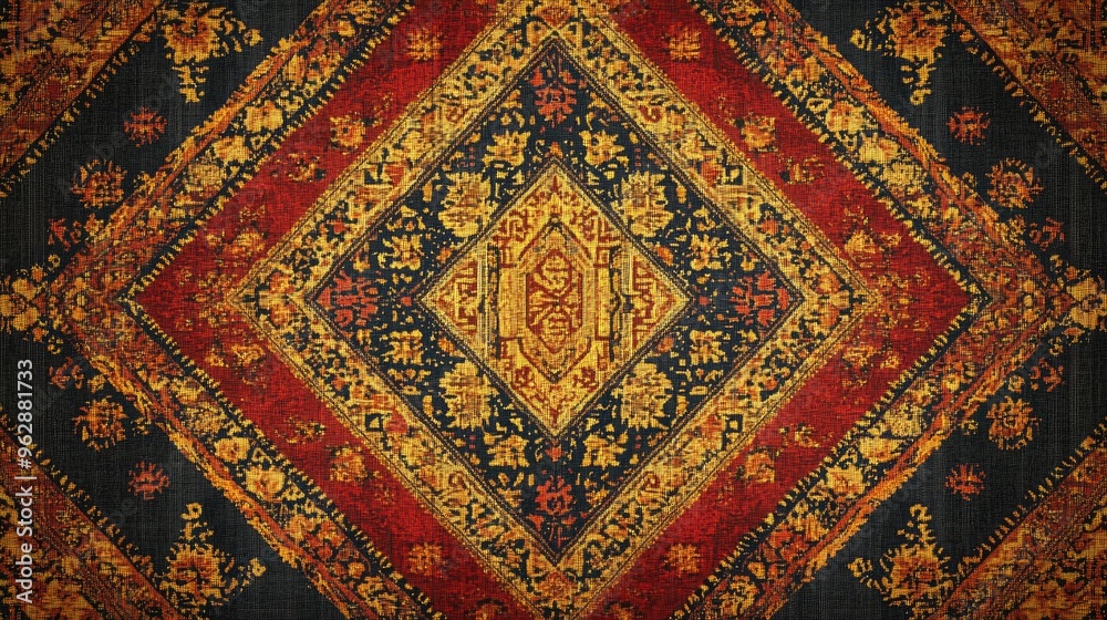 A high-resolution digital rendering of a traditional Lao fabric pattern featuring intricate silk weaving with geometric motifs in rich golds and reds, ideal for luxurious textiles. A high-resolution digital rendering of a traditional Lao fabric pattern featuring intricate silk weaving with geometric motifs in rich golds and reds, ideal for luxurious textiles.