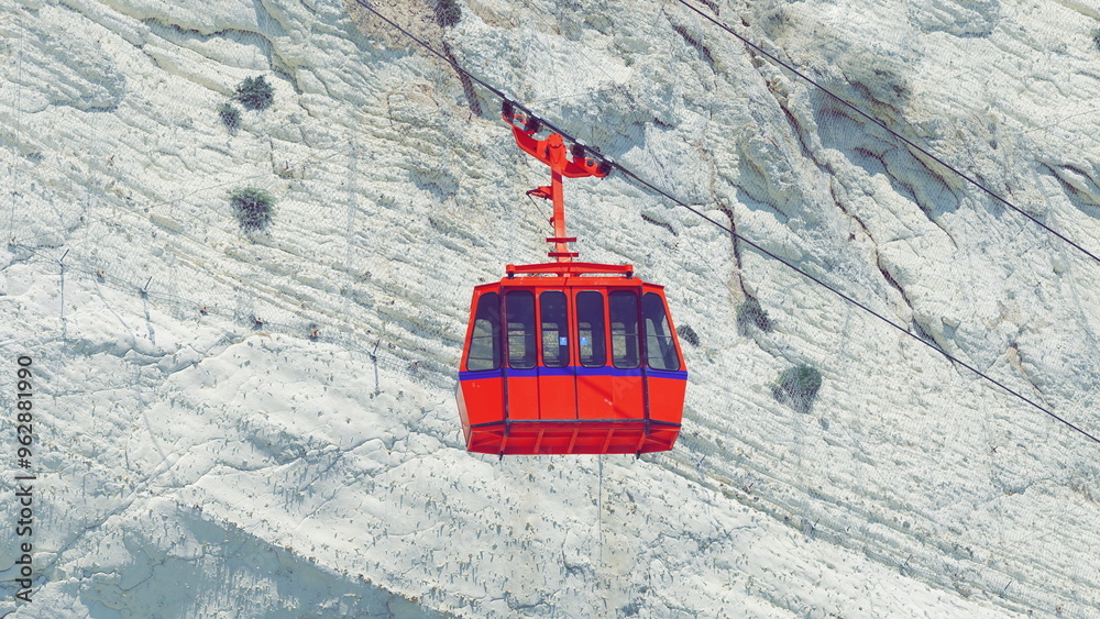 Naklejka premium Place of Interest in Israel. Cable car in Rosh Hanikra on the border between Israel and Lebanon. Touristic Conception